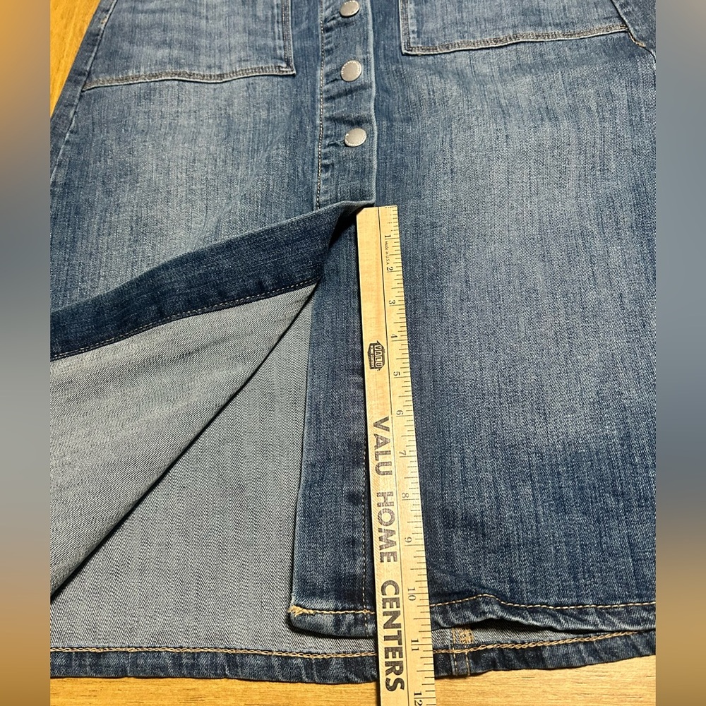 Blue Denim Button Down High Rise A-Line Skirt w/ pockets - Picture 5 of 10